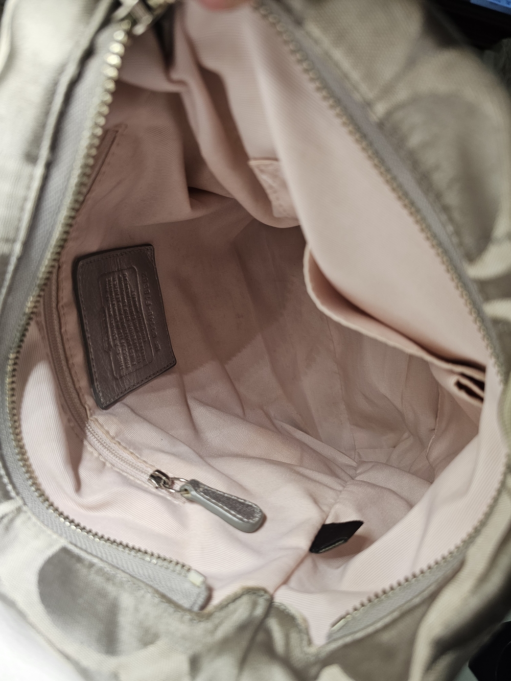 Coach Satin Signature Chain-Accent Shoulder Bag in Silver Taupe (Used) - Picture 7 of 13